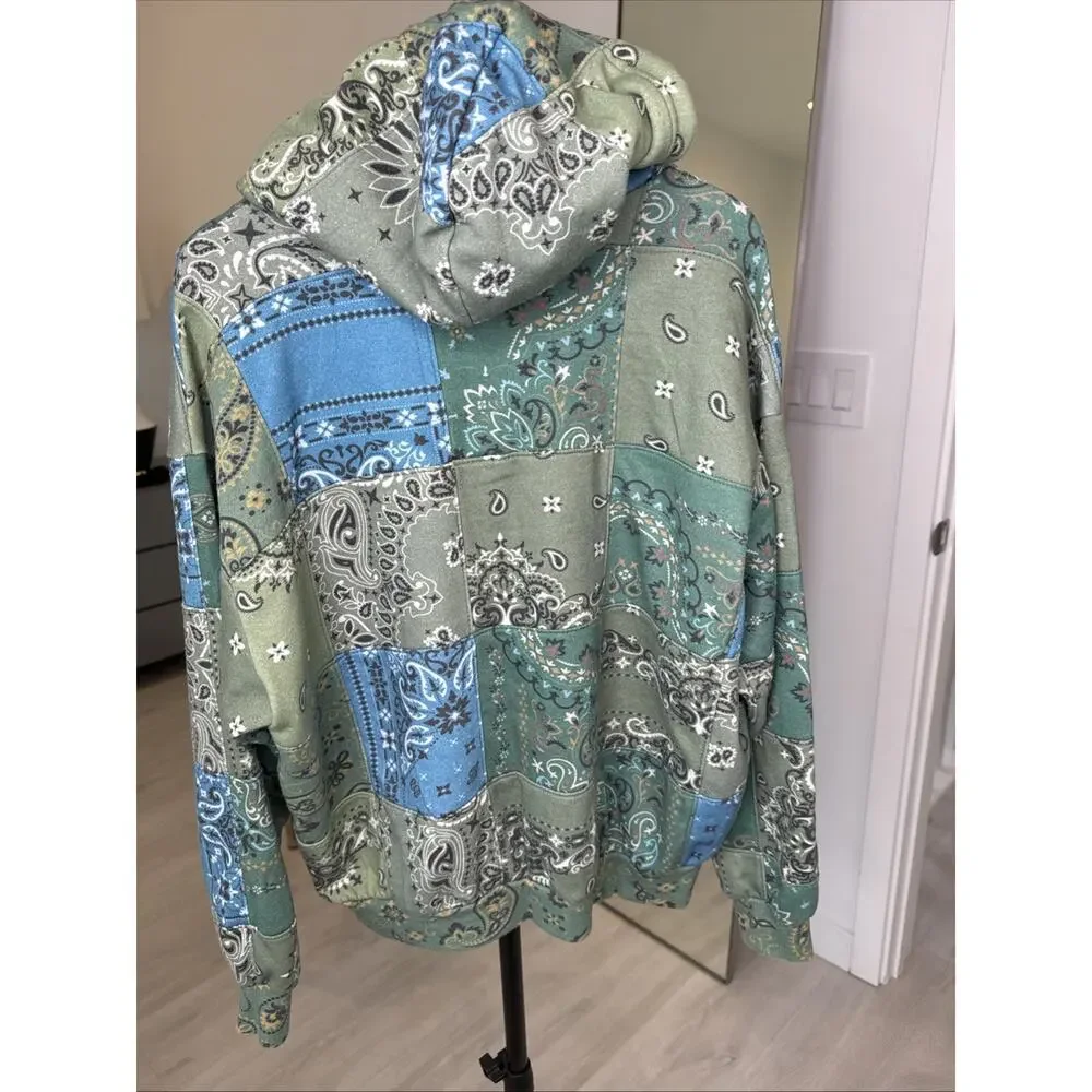 AVIATOR NATION-BANDANA QUILTED Relaxed ZIip Hoodie-Blue-Unisex Medium-Washed 1 x - Picture 11 of 14